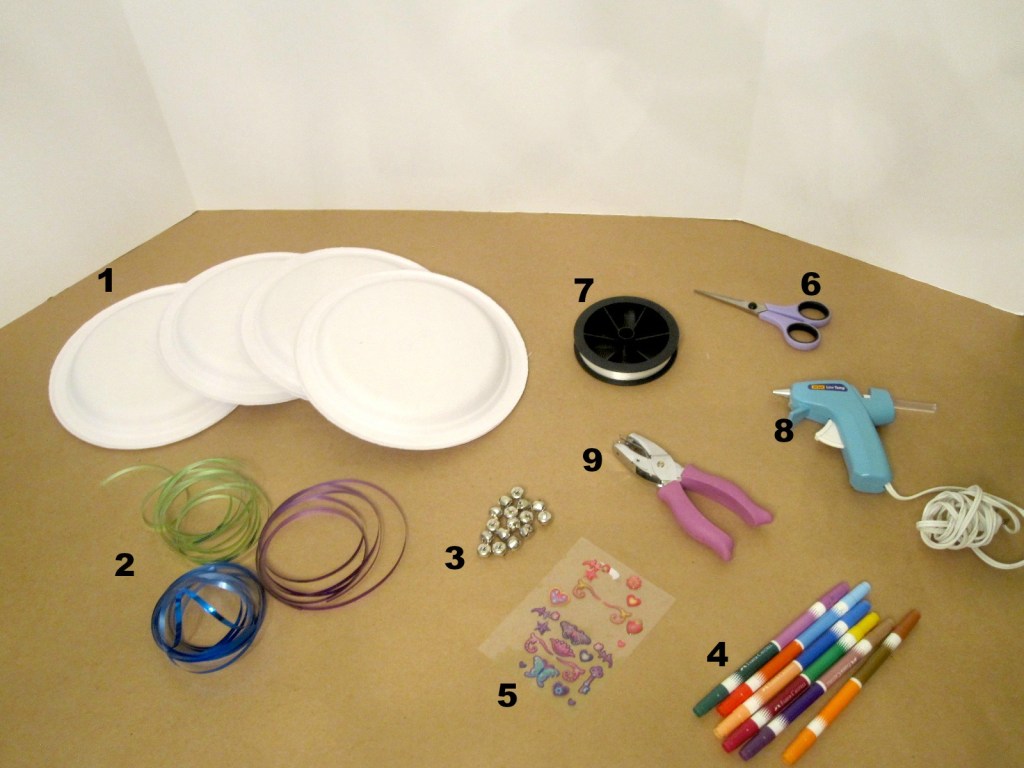 supplies for diy paper plate tambourine
