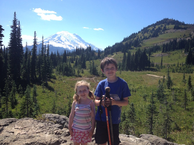 Kids with Mt. Rainier